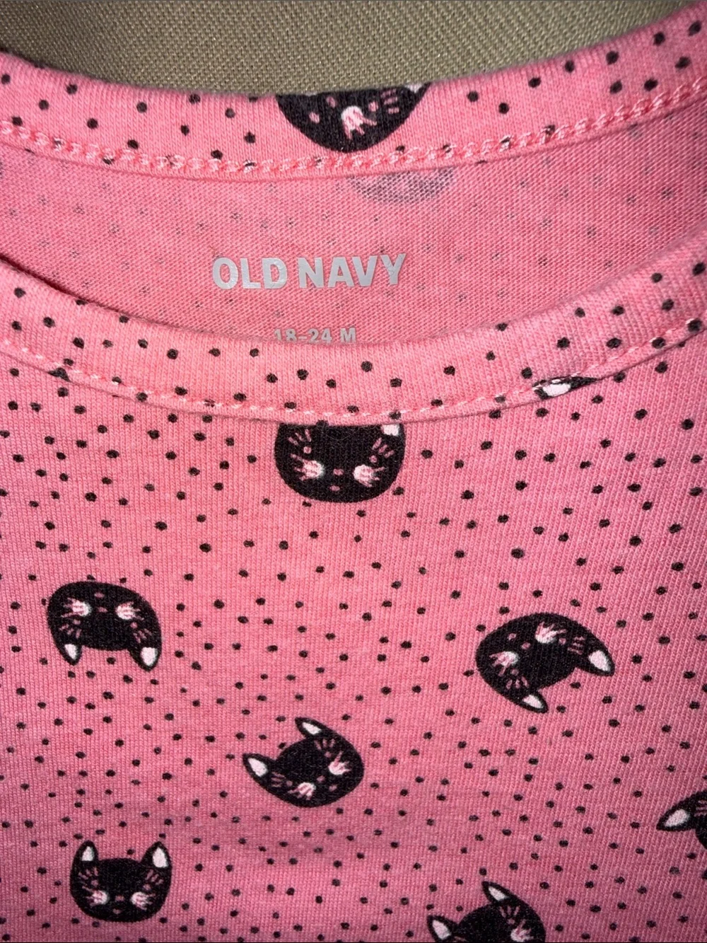 Old Navy Pink Top with Black Cat Print Matching Set with White Leggings